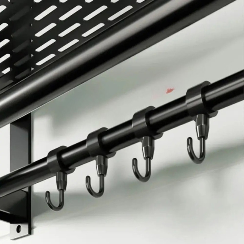 Полка Light Shelf металическая настенная для ванной комнаты 40х16х15см с вешалкой для полотенец LS-7819 Black