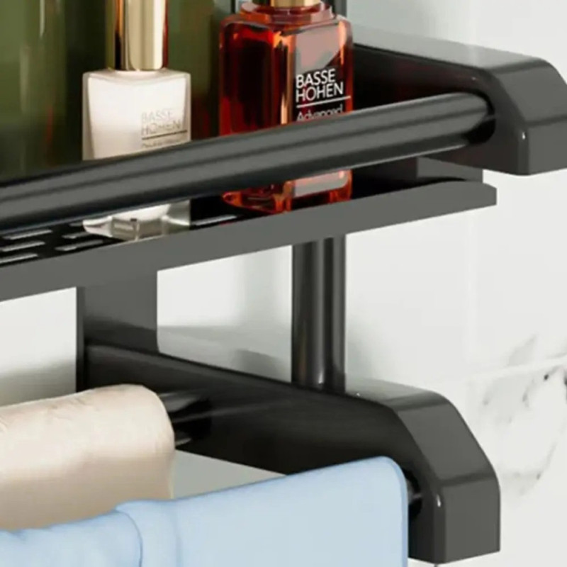 Полка Light Shelf металическая настенная для ванной комнаты 40х16х15см с вешалкой для полотенец LS-7819 Black