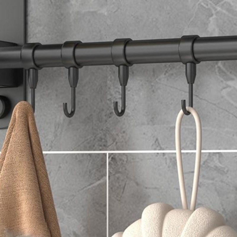 Полка Light Shelf металическая настенная для ванной комнаты 40х16х15см с вешалкой для полотенец LS-7819 Black