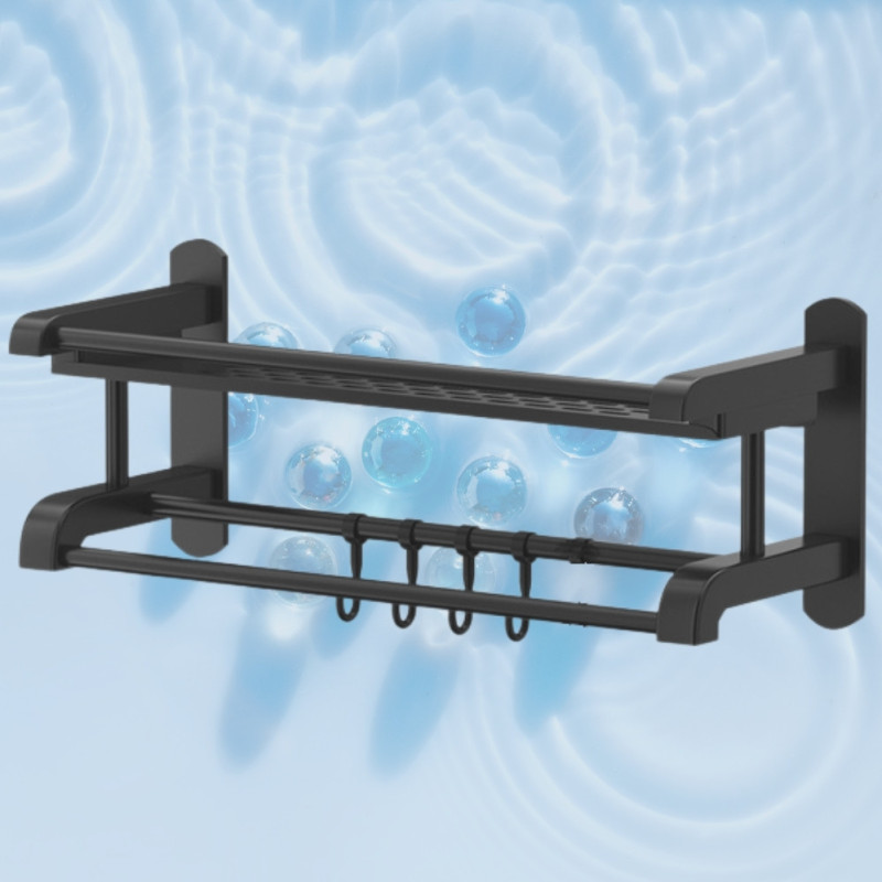 Полка Light Shelf металическая настенная для ванной комнаты 40х16х15см с вешалкой для полотенец LS-7819 Black