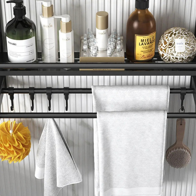 Полка Light Shelf металическая настенная для ванной комнаты 40х16х15см с вешалкой для полотенец LS-7819 Black