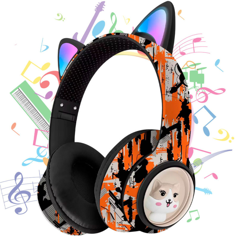 Бездротові навушники з вушками і LED-підсвіткою Loco Ears LE-1092 Orange