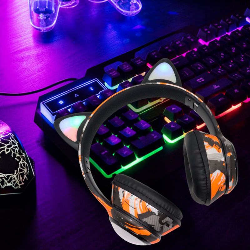 Бездротові навушники з вушками і LED-підсвіткою Loco Ears LE-1092 Orange