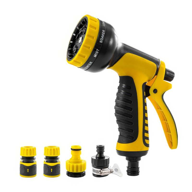 Насадка на шланг для поливу пістолет-розпилювач  з 10 режимами високого тиску WATER GUN PRO 1290 Yellow
