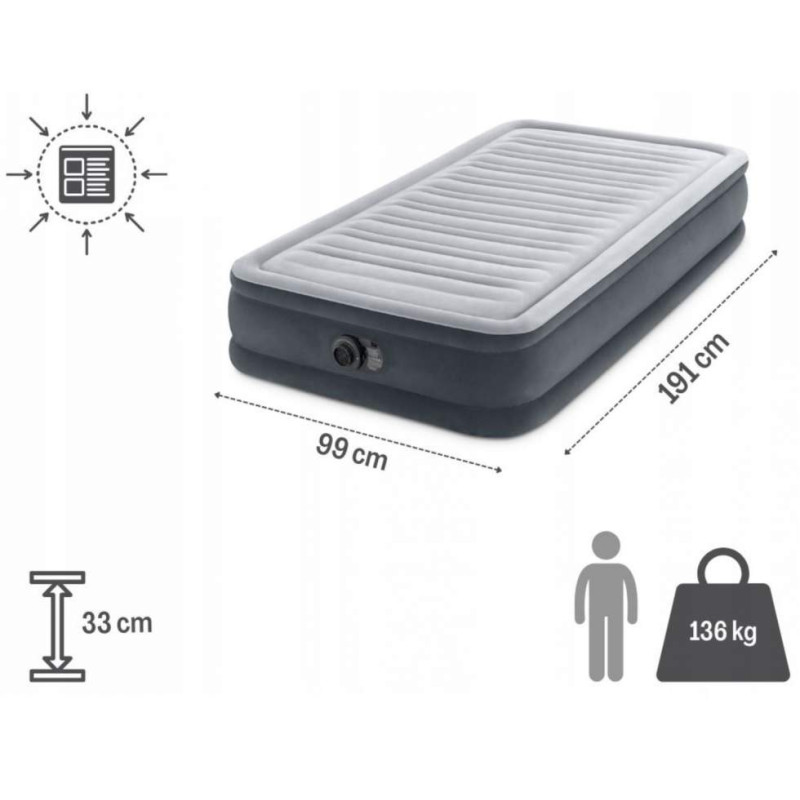Полуторноя надувная кровать 191 x 137 x 33см, матрас с встроенным электронасосом Intex 67768 Gray