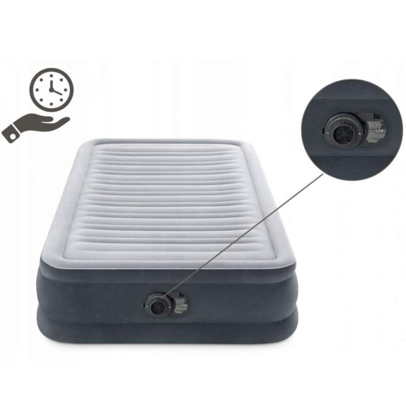 Одномісне надувне ліжко 191 x 99 x 33см, матрац із вбудованим електронасосом  Intex 67766 Gray