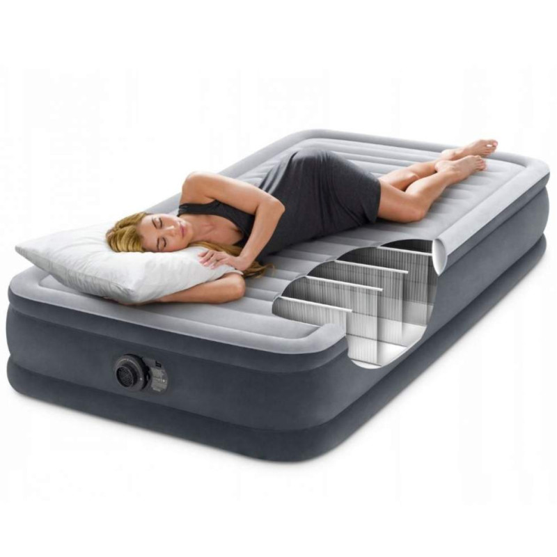 Одномісне надувне ліжко 191 x 99 x 33см, матрац із вбудованим електронасосом  Intex 67766 Gray