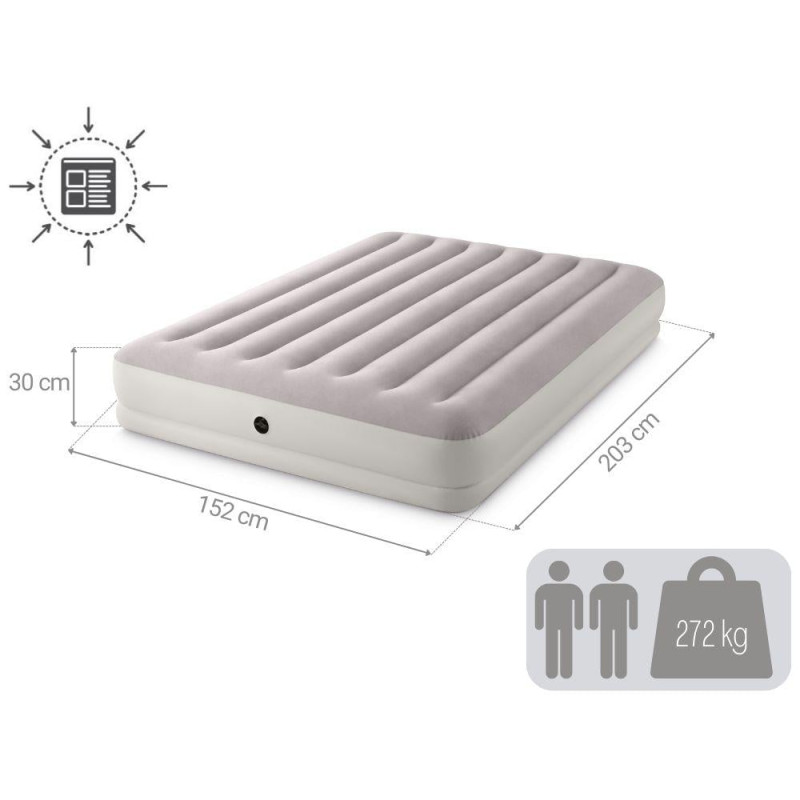 Полуторне надувне ліжко 206 x 152 x 30см, матрац із зовнішним usb-електронасосом  Intex 64179 Gray
