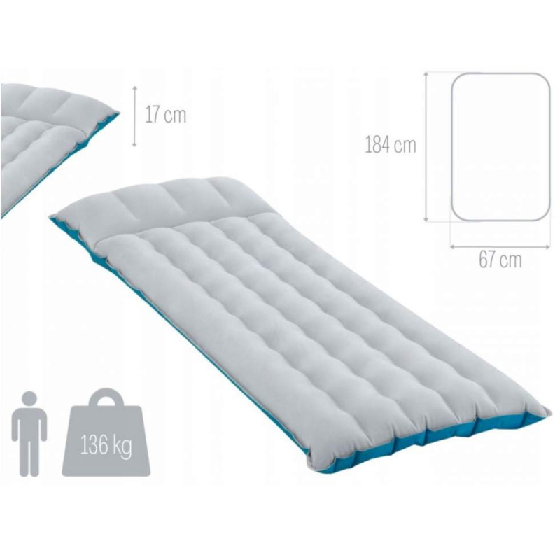 Надувний матрац одномісний для кемпінгу ПВХ до 136кг Intex 67997 184x67x17см Grey/Blue