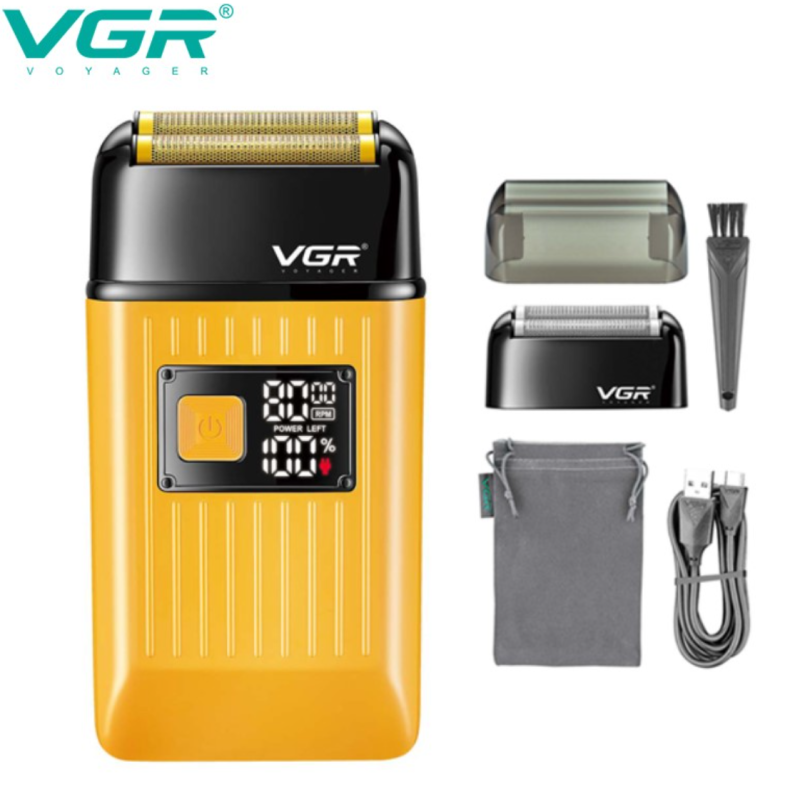 Акумуляторна електробритва для гоління шейвер для чоловіків з подвійне лезо, 2 насадки VGR (V-357 Orange)