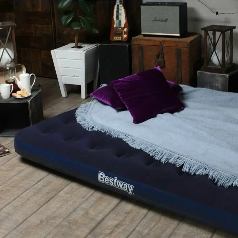 Надувний матрац двомісний ПВХ з велюровим покриттям до 215кг Bestway 67004 203x183x22см Blue