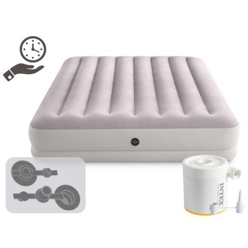 Полуторне надувне ліжко 206 x 152 x 30см, матрац із зовнішним usb-електронасосом  Intex 64179 Gray
