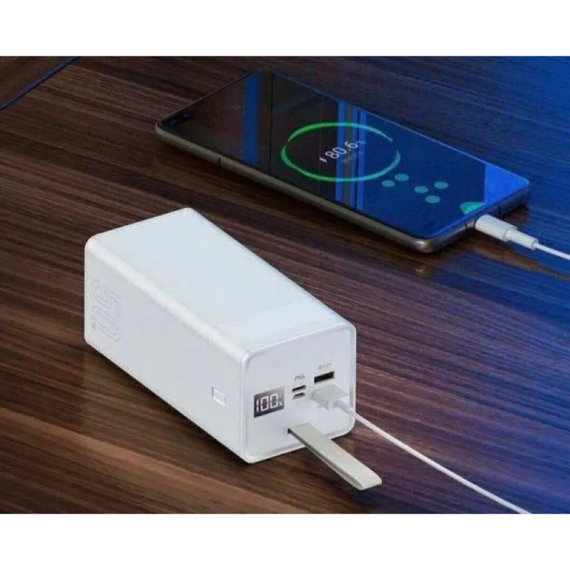 Портативний зарядний пристрій 50000 mAh швидкого заряджання 22,5W та ліхтариком K-506 Білий