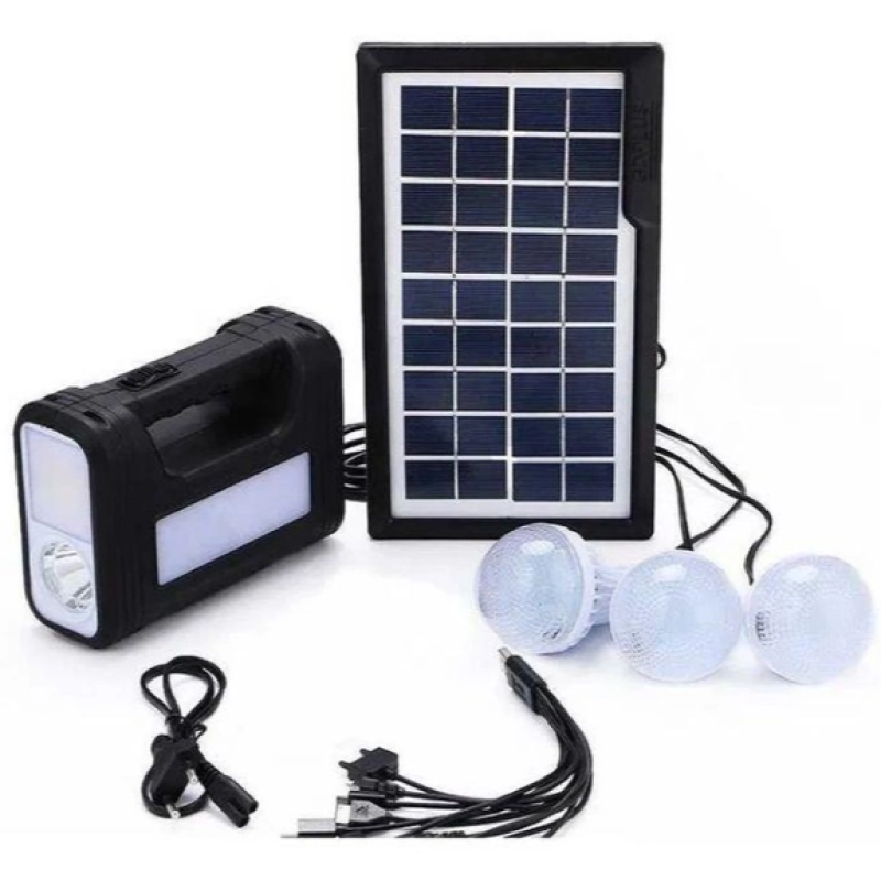 Портативний ліхтар ручний із сонячною панеллю та 3 лампочками Power Bank Li-Ion 220V BL-80172 Black