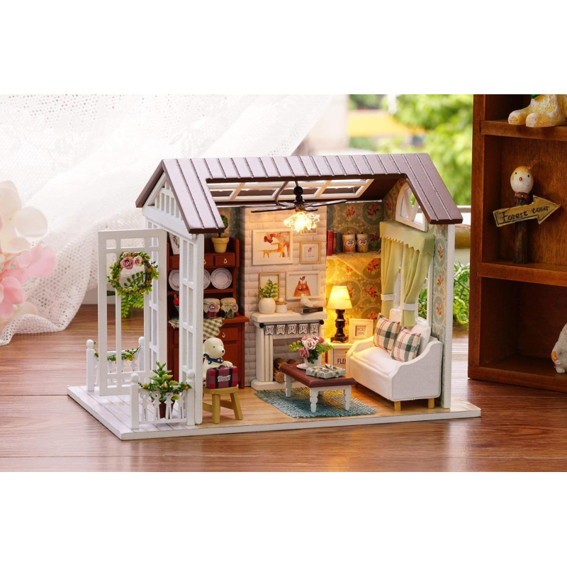 3D Румбокс конструктор ляльковий будинок Вітальня з верандою та каміном DIY Cute Room 8008-D