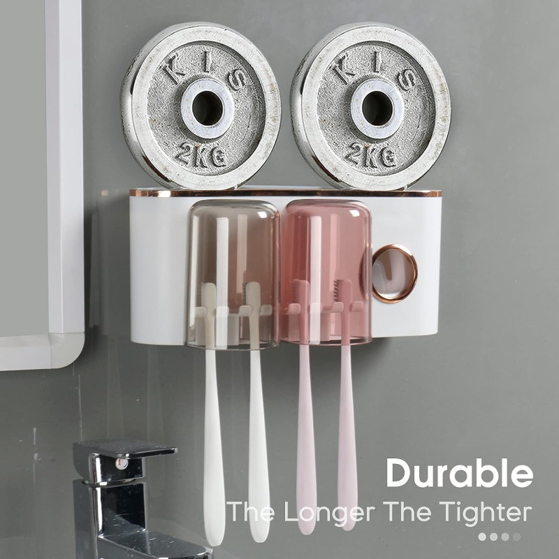 Многофункциональный органайзер в ванную для зубных принадлежностей с дозатором зубной пасты на стену Aswei A2207 White/Gold