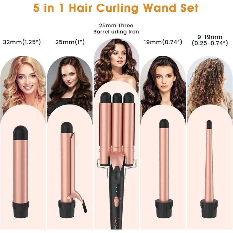 Плойка праска набір щипців для завивки 5 в 1 з 3-ма стволами FZ-01 Beige