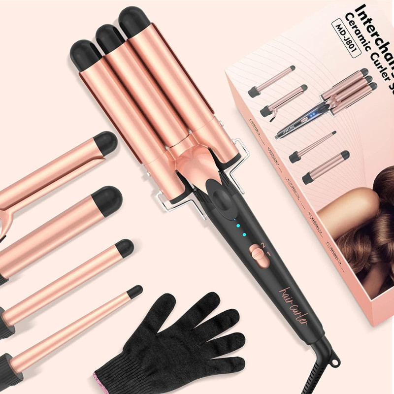 Плойка праска набір щипців для завивки 5 в 1 з 3-ма стволами FZ-01 Beige