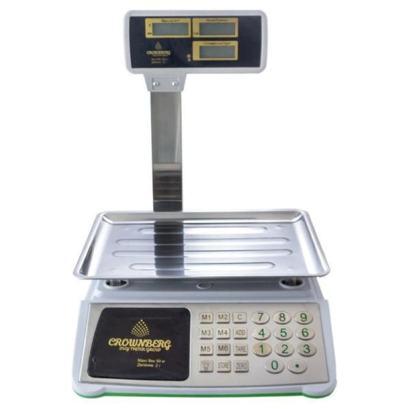 Ваги електронні з дисплеєм пам'яттю на 7 осередків до 50кг Crownberg CB-5008 White/Green