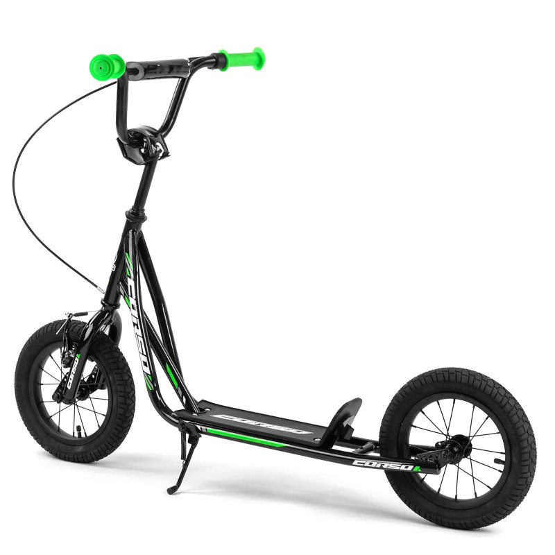 Самокат міський двоколісний з великими надувними колесами 12" для дітей від 3 років Corso JT 01019 Чорний/Зелений