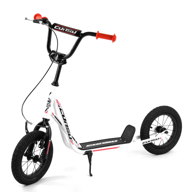 Самокат міський двоколісний з великими надувними колесами 12" для дітей від 3 років Corso JT 28822 Білий/Чорний/Помаранчевий