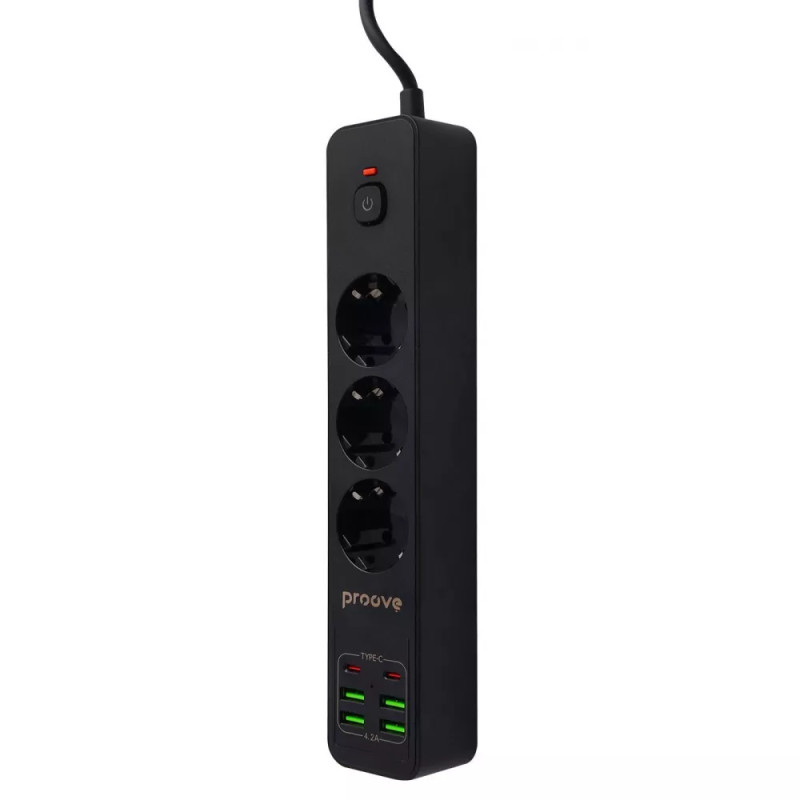 Мережевий фільтр на 4 розетки + 4 USB + 2 Type-C безпечний подовжувач Хаб 2м Power Strip P-04 Black