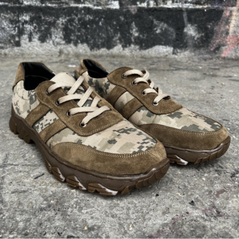 Кросівки тактичні чоловічі Light Tactic 44 розмір 29 см негладка шкіра і Кордура 1000D демісезонні з посиленими устілками Коричневий/Піксель