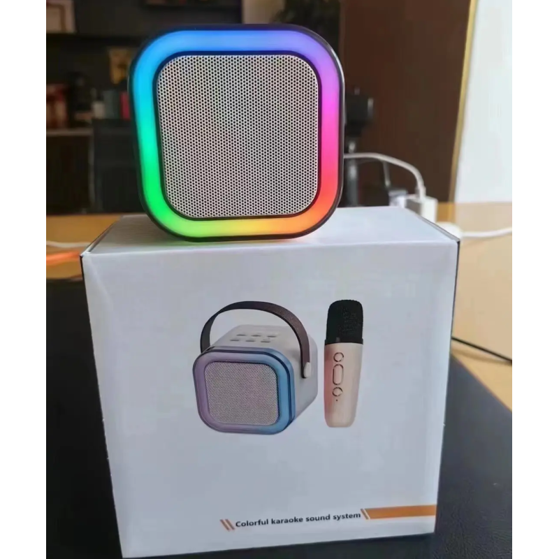 Бездротова портативна Bluetooth колонка караоке з 2 мікрофонами та RGB підсвічуванням K12 White