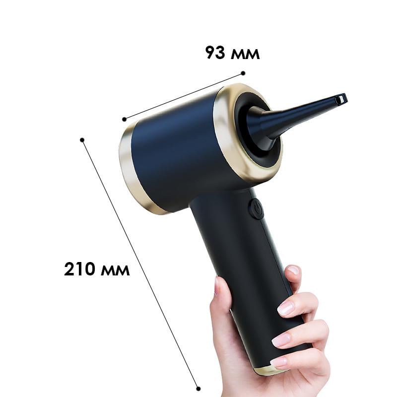 Портативний автомобільний пилосос 50Вт TYPE-C на аккамуляторі 2000 mAh з насадками і сумкою HELLOLEIBOO T-132 Black+Gold