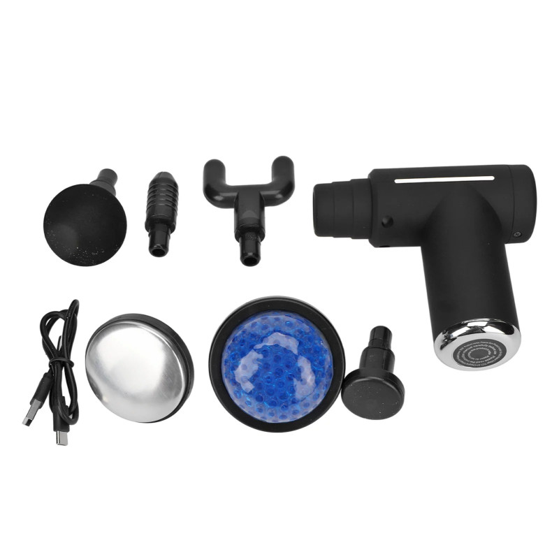 Ручний масажер Gun Deep пістолет вібраційний з акумуляторним підігрівом з 6 насадками і 6 режимами роботи Black