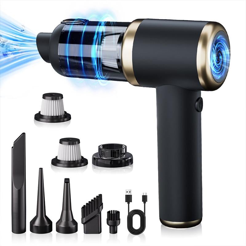 Портативний автомобільний пилосос 50Вт TYPE-C на аккамуляторі 2000 mAh з насадками і сумкою HELLOLEIBOO T-132 Black+Gold