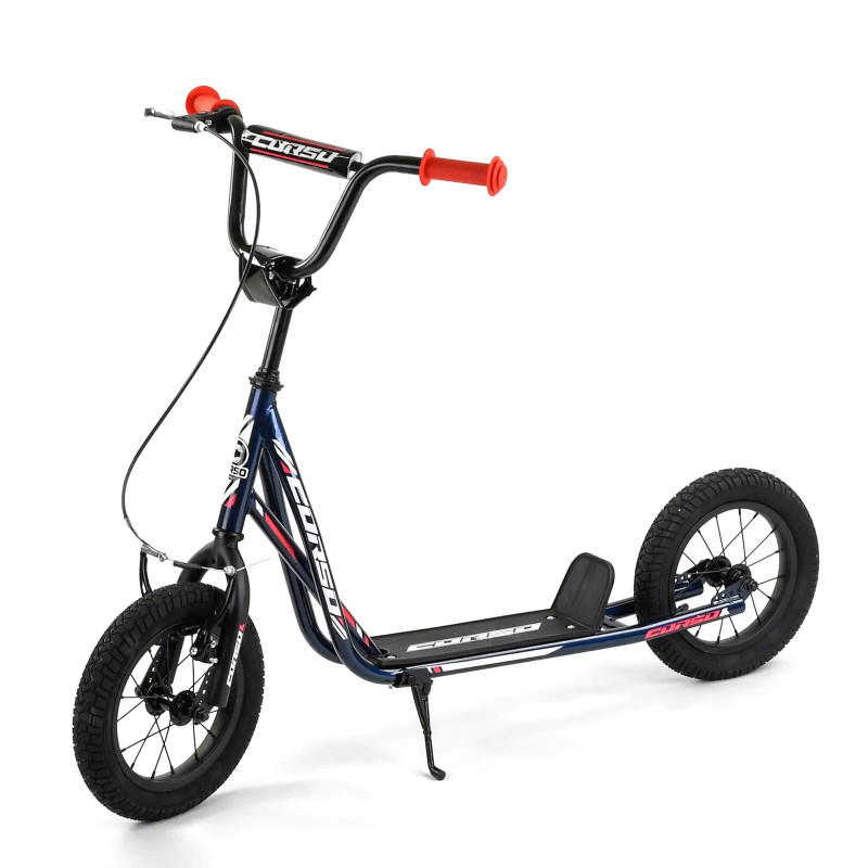 Самокат міський двоколісний з великими надувними колесами 12" для дітей від 3 років Corso JT 32050 Темно-Синій/Чорний/Помаранчевий