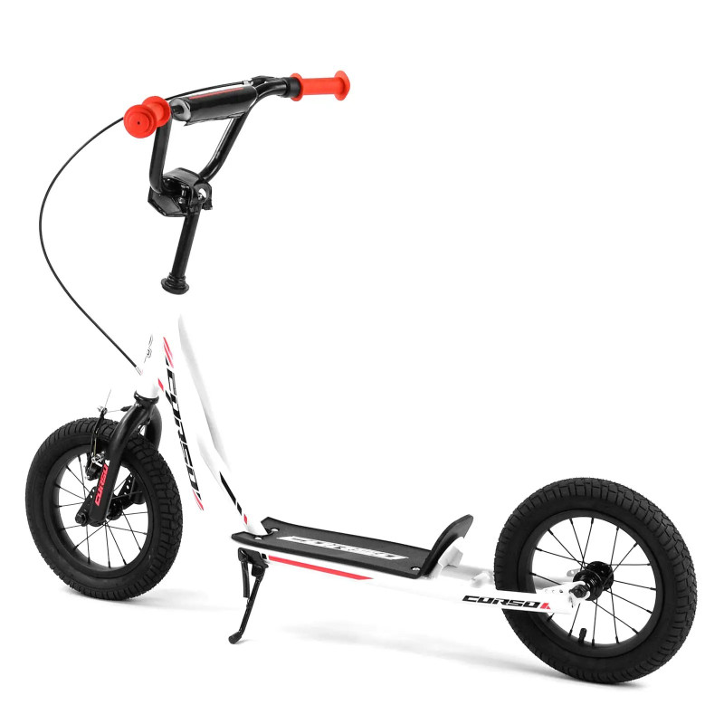 Самокат міський двоколісний з великими надувними колесами 12" для дітей від 3 років Corso JT 28822 Білий/Чорний/Помаранчевий