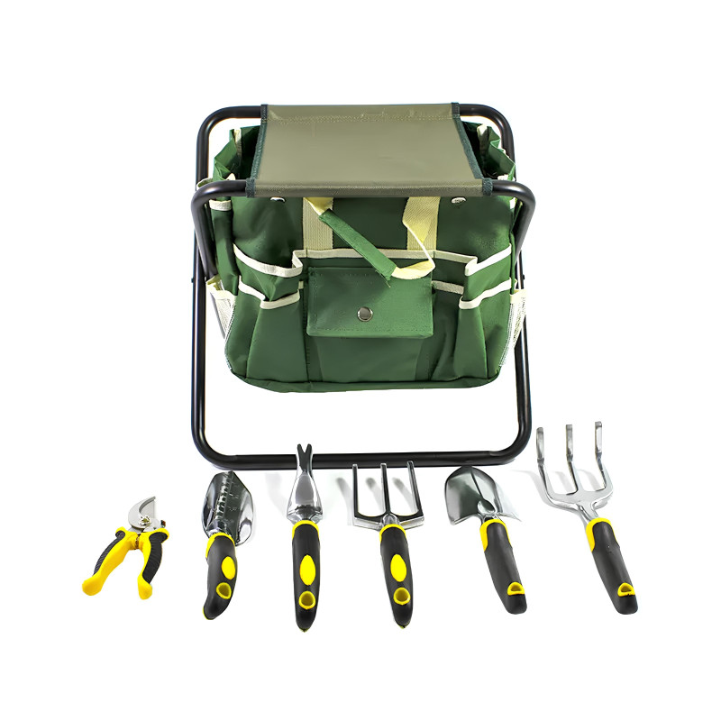 Набір садовий з 8 предметів та складаний стілець Lesko CG-6102 Black/Yellow/Green