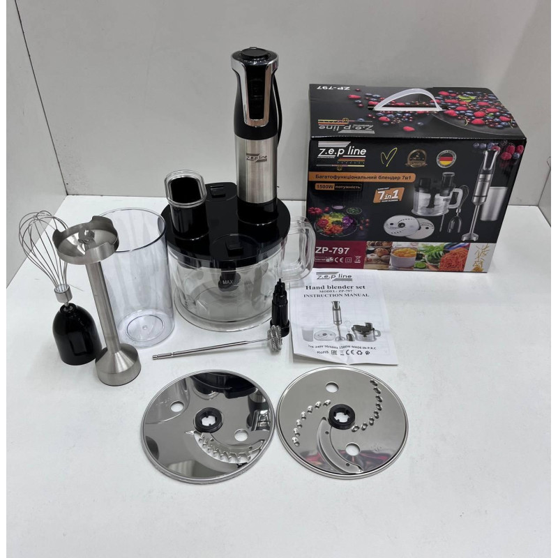 Блендерний набір 7в1 міні-комбайн міксер подрібнювач блендер 1500 Вт Zepline ZP-797 Black Блендерний набір 7в1 міні-комбайн міксер подрібнювач блендер 1500 Вт Zepline ZP-797 Black