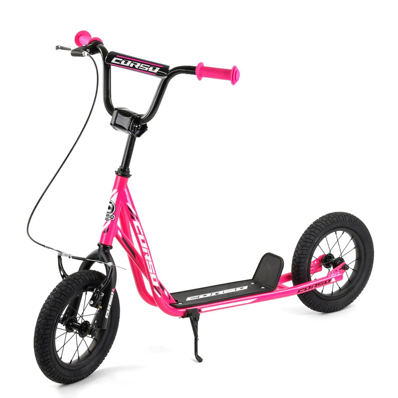 Самокат міський двоколісний з великими надувними колесами 12" для дітей від 3 років Corso JT 47117 Рожевий/Чорний