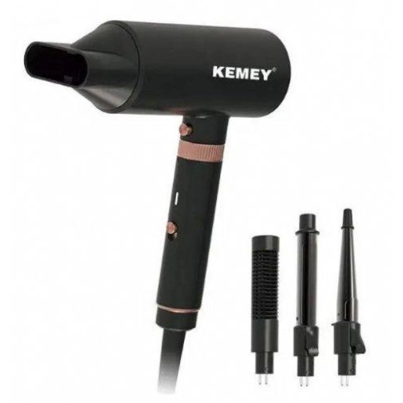 Багатофункціональний фен-стайлер 4в1 Kemey з 4 насадками для укладання випрямлення та завивки волосся KM-9203 Black