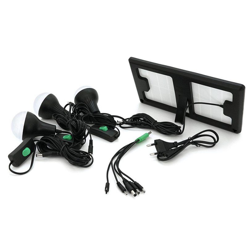 Ліхтар-прожектор на сонячній батареї з PowerBank з 3 лампочками GDLITE GD-3 Black