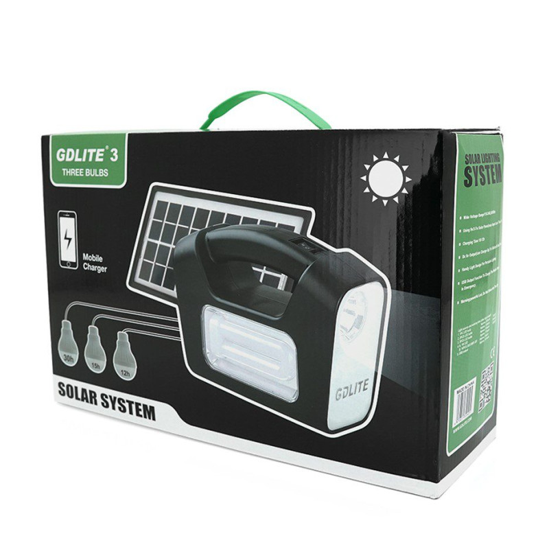 Ліхтар-прожектор на сонячній батареї з PowerBank з 3 лампочками GDLITE GD-3 Black