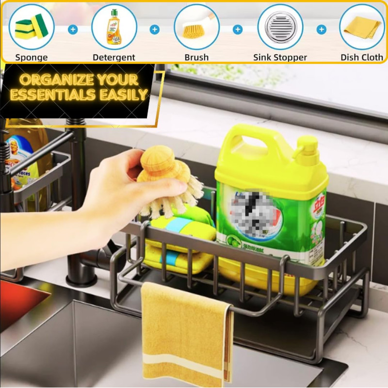 Органайзер металевий 23х9х11см для миття посуду і кухонного приладдя LS-7825 Grey