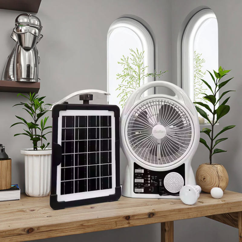 Портативний акумуляторний вентилятор 8" Bluetooth, USB з радіо та сонячною батареєю та 2 LED лампи N288 White