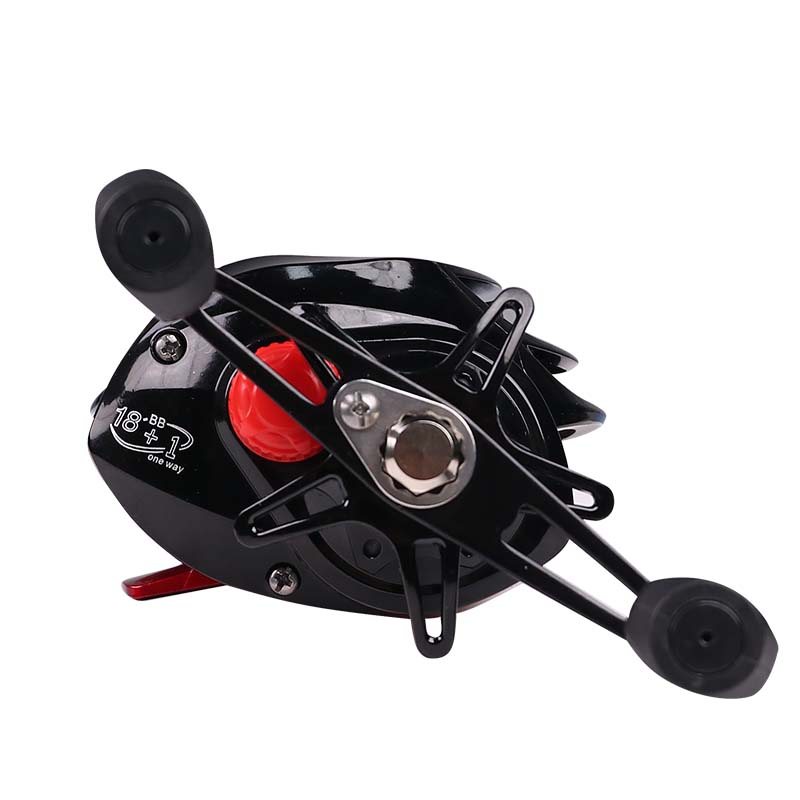 Котушка рибальська мультиплікаторна для спінінга права рука Yumoshi AK 200 Black-Red Right