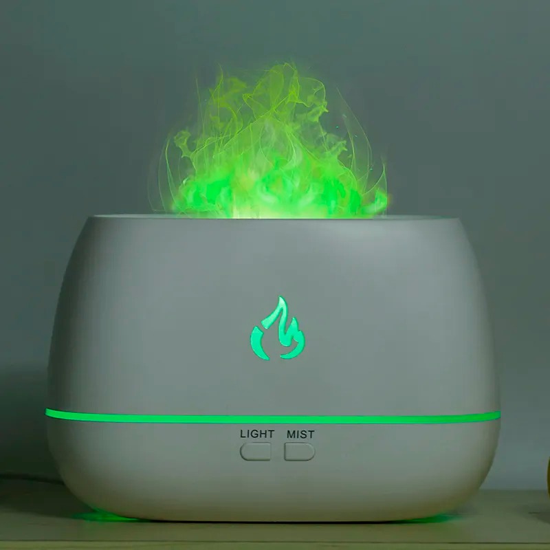 Ультразвуковий зволожувач повітря 200мл з ефектом полум'я RGB LED 7 кольорів 6Вт White