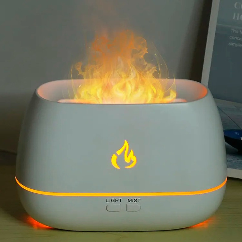 Ультразвуковий зволожувач повітря 200мл з ефектом полум'я RGB LED 7 кольорів 6Вт White