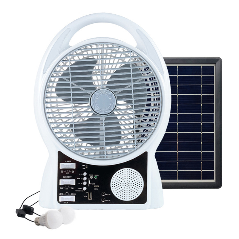 Портативний акумуляторний вентилятор 8" Bluetooth, USB з радіо та сонячною батареєю та 2 LED лампи N288 White
