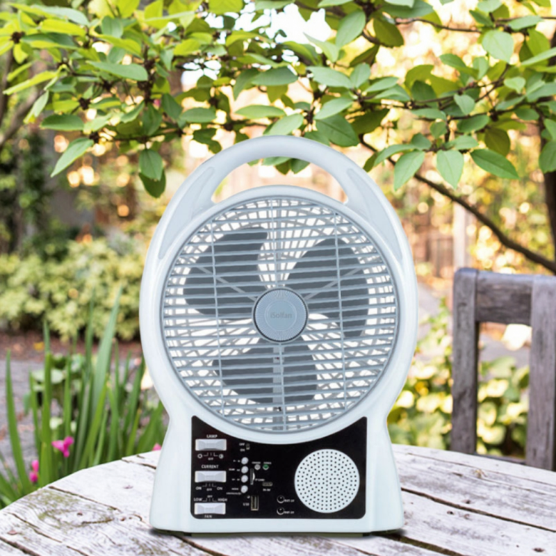 Портативний акумуляторний вентилятор 8" Bluetooth, USB з радіо та сонячною батареєю та 2 LED лампи N288 White