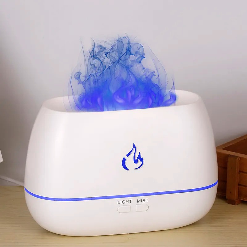 Ультразвуковий зволожувач повітря 200мл з ефектом полум'я RGB LED 7 кольорів 6Вт White