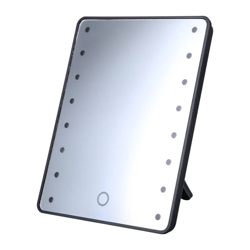 Настольное зеркало для макияжа с LED подсветкой и ножкой подпоркой прямоугольное Black