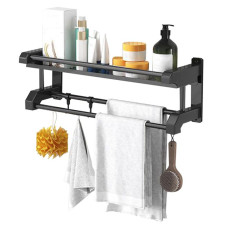 Полиця Light Shelf металева настінна для ванної кімнати 40х16х15см з вішалкою для рушників LS-7819 Black