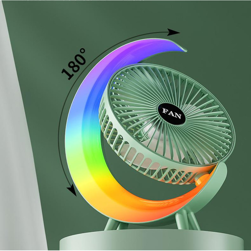 Портативний вентилятор акумуляторний зі зволожувачем повітря TYPE-C 180° з LED RGB підсвічуванням Mini Fan MF-2184 Green